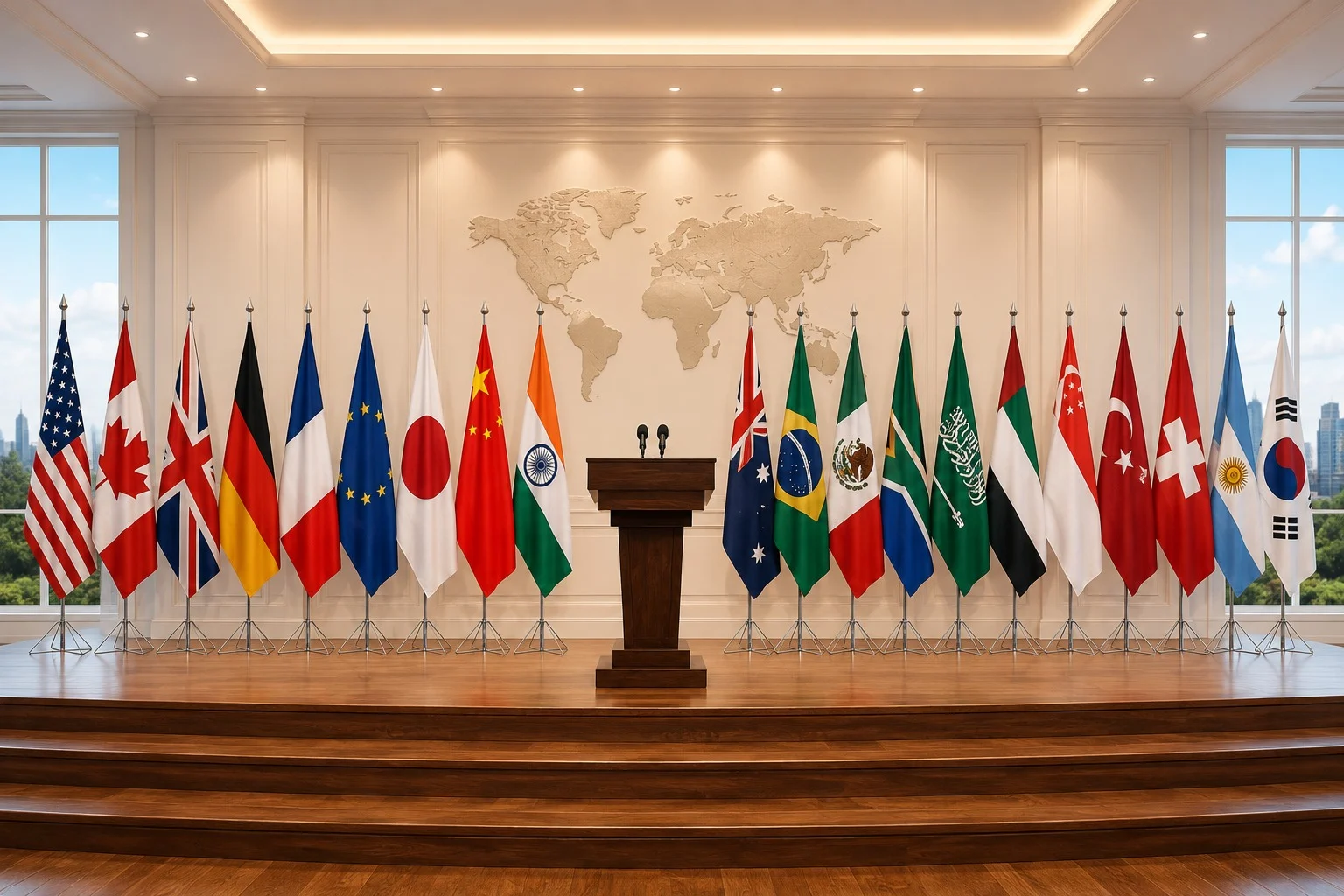 Multiple flagpole rental display