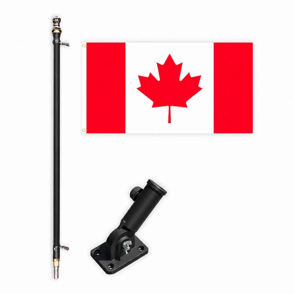 Black 6&prime; Spinning Pole Kit &ndash; Flag & Adjustable Bracket with Canadian flag and black pole
