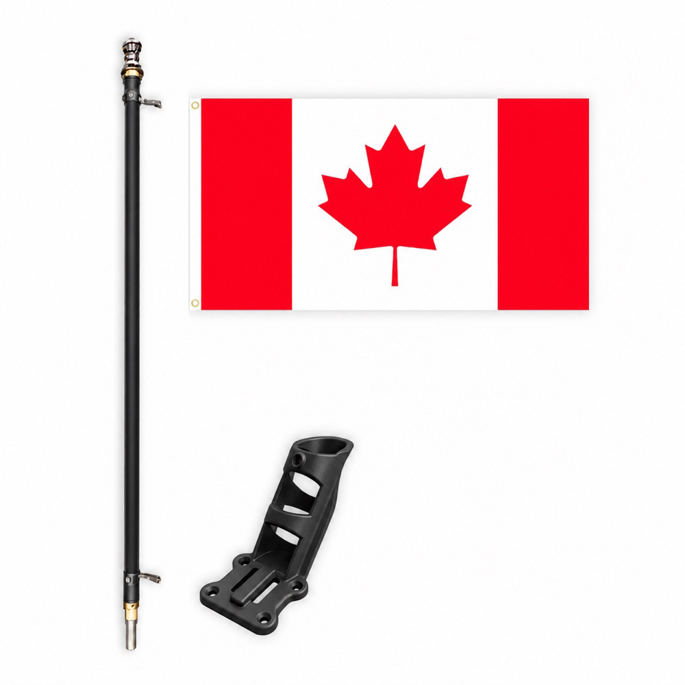 Black 6&prime; Spinning Pole Kit &ndash; Flag & Aluminum Bracket with Canadian flag and black pole