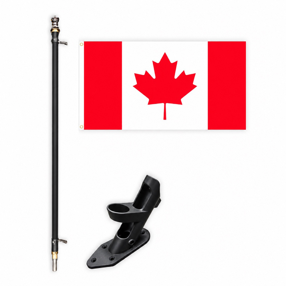 Black 6&prime; Spinning Pole Kit &ndash; Flag & Dual Bracket with Canadian flag and black pole